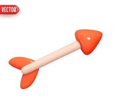 Arrow from bow with red tip. Realistic 3d design element In plastic cartoon s Stock Illustration
