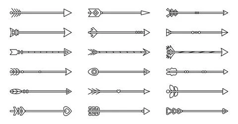 Arrow bow vector flat black set for hipster archer Stock Illustration