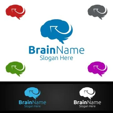 Arrow Brain Logo with Think Idea Concept Design Stock Illustration