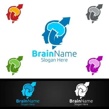 Arrow Brain Logo with Think Idea Concept Design Illustrazione stock