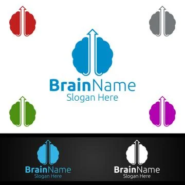 Arrow Brain Logo with Think Idea Concept Design Illustrazione stock