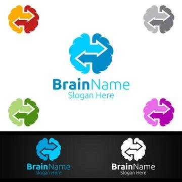 Arrow Brain Logo with Think Idea Concept Design Stock Illustration
