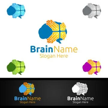 Arrow Brain Logo with Think Idea Concept Design Stock Illustration