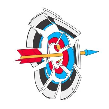 An arrow breaks target into pieces. Stock Illustration