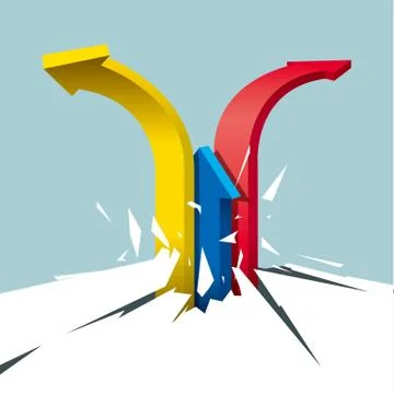 The arrow breaks through the ground. Isolated on blue background. Stock Illustration