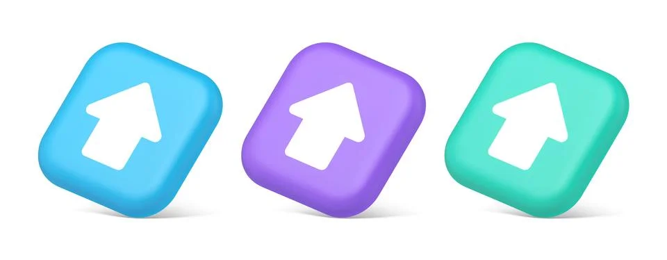 Arrow up button directional pointer cyberspace cursor 3d realistic blue purpl Stock Illustration
