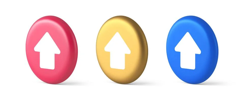 Arrow up button directional pointer cyberspace cursor 3d realistic blue gold  Illustrazione stock