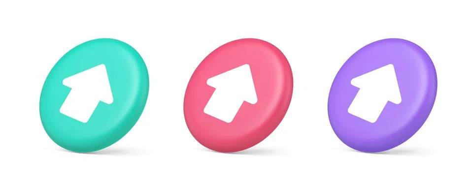 Arrow up button directional pointer cyberspace cursor 3d realistic green pink Stock Illustration