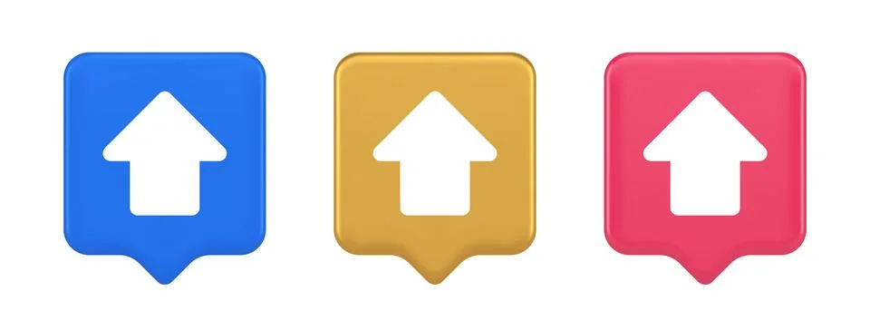 Arrow up button directional pointer cyberspace cursor 3d realistic speech bub Stock Illustration