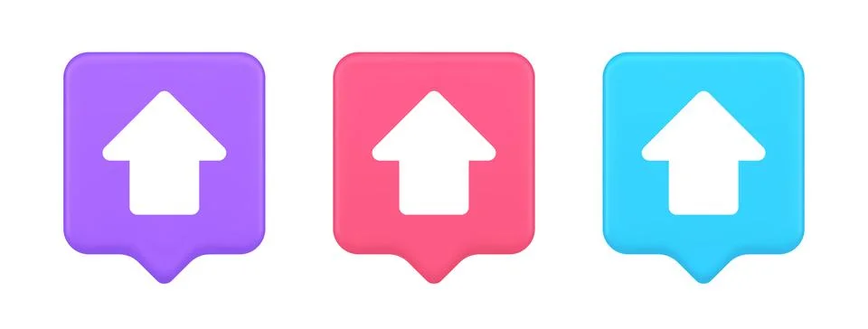 Arrow up button directional pointer cyberspace cursor 3d realistic speech bub Stock Illustration