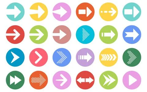 Arrow button icon set. Arrow icons on circle button. Vector illustration. Stock Illustration