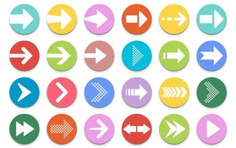Arrow button icon set. Arrow icons on circle button. Vector illustration. Stock Illustration