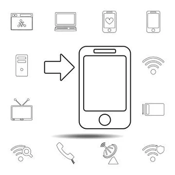 Arrow button phone icon. Simple thin line, outline vector element of Technolo Illustrazione stock