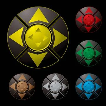 Arrow button variation Collection of six bright buttons with arrow directi... Stock Photos