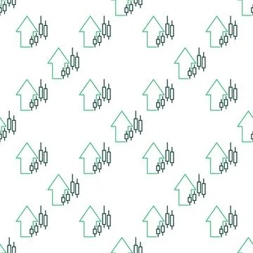 Arrow with Candle Graph vector Candlestick Chart thin line seamless pattern Stock Illustration
