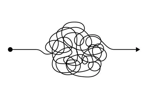 Arrow chaos mindset mess. Doodle knot line concept with freehand scrawl sketch Stock Illustration