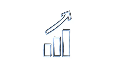 Up arrow chart symbol drawn by hand with a pencil in one line. Outline icon. Stock Footage 156735115
