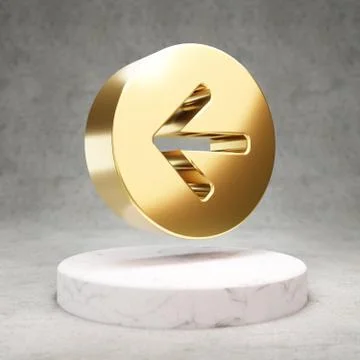 Arrow Circle Left icon. Shiny golden Arrow Circle Left symbol on white marble Ilustração Stock