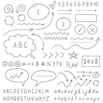Arrow circles and abstract doodle icon in hand drawn style. Number vector i.. Ilustración de archivo