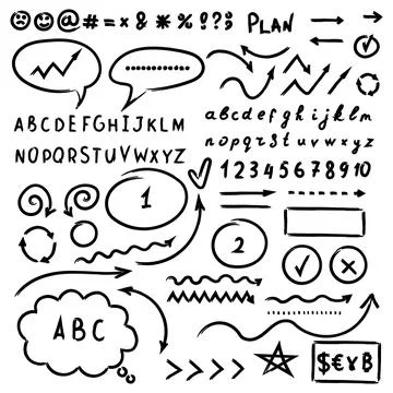 Arrow circles and abstract doodle icon in hand drawn style. Number vector i.. Stock Illustration