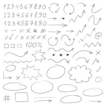 Arrow circles and abstract doodle icon in hand drawn style. Number vector i.. Stock Illustration