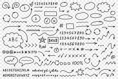 Arrow circles and abstract doodle icon in hand drawn style. Number vector i.. Stock Illustration