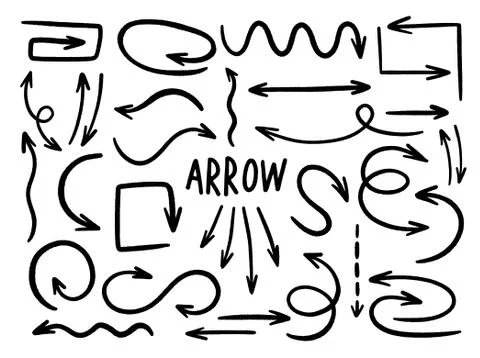 Arrow collection hand drawn style. Drawing line element design. Stock Illustration