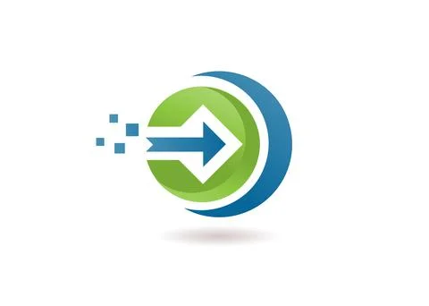 Arrow color with circle and pixel technology logo Illustrazione stock