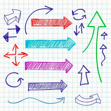 Arrow color sketchy design elements set Stock Illustration