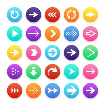 Arrow color web button icons. Arrowhead and repeat, direction vector website Illustrazione stock