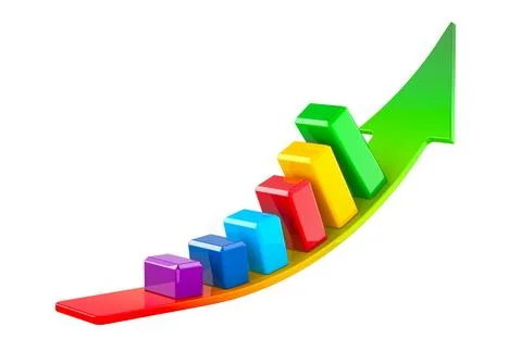 Arrow with colored growing bar chart. 3D rendering Stock Illustration