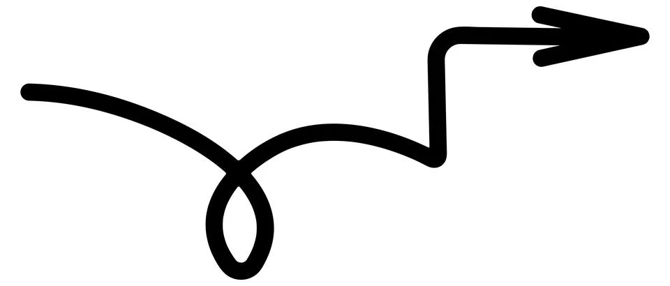 Arrow curly. Wavy arrow with loop and right angle. Illustration. Stock Illustration
