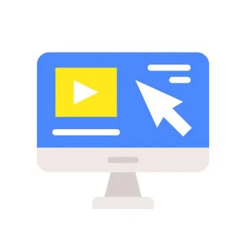 Arrow cursor and video clip on computer desktop screen, landing page concept Stock Illustration