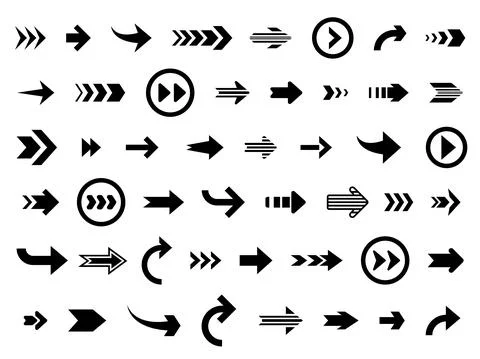 Arrow cursor. Arrows forward backward, direction symbols group. Different up Stock Illustration
