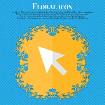Arrow cursor, computer mouse. Floral flat design on a blue abstract backgroun Illustrazione stock