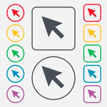 Arrow cursor, computer mouse icon sign. symbol on the Round and square button Illustrazione stock