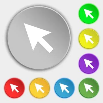 Arrow cursor, computer mouse icon sign. Symbol on five flat buttons. Vector Illustrazione stock