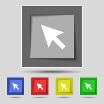 Arrow cursor, computer mouse icon sign on original five colored buttons. Vect Illustrazione stock