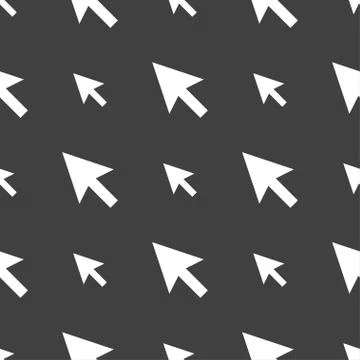 Arrow cursor, computer mouse icon sign. Seamless pattern on a gray background Stock Illustration