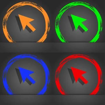 Arrow cursor, computer mouse icon symbol. Fashionable modern style. In the orang 스톡 일러스트