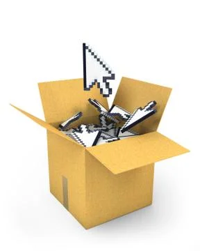 Arrow cursor flies from box of cursors Stock Illustration