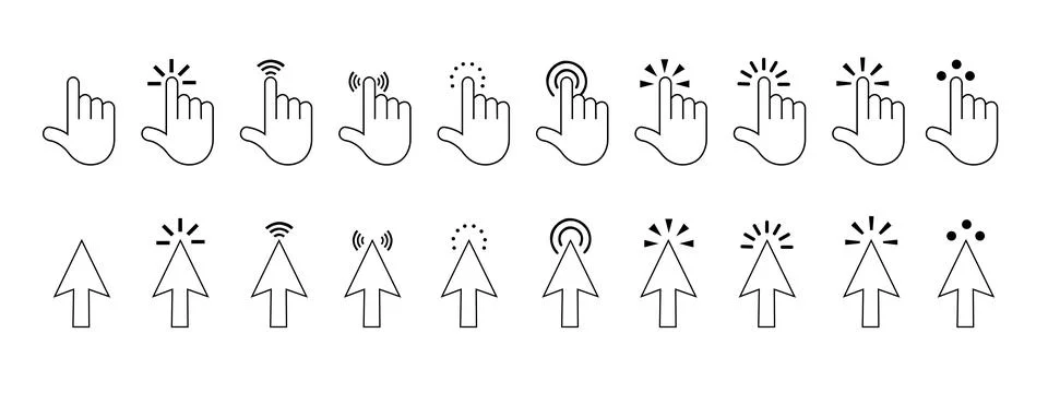 Arrow cursor. Hand Cursor. Vector illustration. Click. Indicator. Stock Illustration