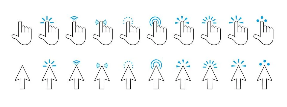 Arrow cursor. Hand Cursor. Vector illustration. Click. Indicator. Stock Illustration