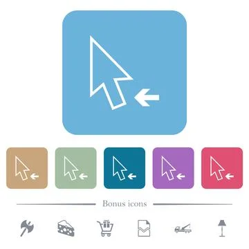 Arrow cursor left outline flat icons on color rounded square backgrounds Stock Illustration