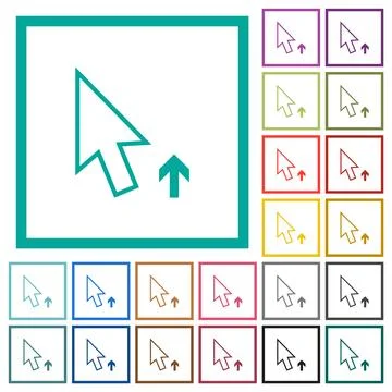 Arrow cursor up outline flat color icons with quadrant frames Stock Illustration