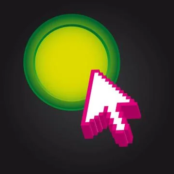 Arrow cursor pressing button over black background. vector Ilustración de archivo