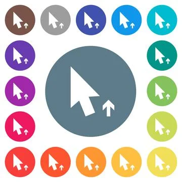 Arrow cursor up solid flat white icons on round color backgrounds Stock Illustration