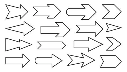 Arrow cursor web pointer direction black line set Stock Illustration