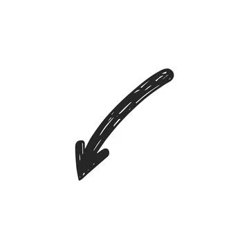 Arrow curved down, hand drawn vector icon. Direction pointer, pencil scribble イラスト素材