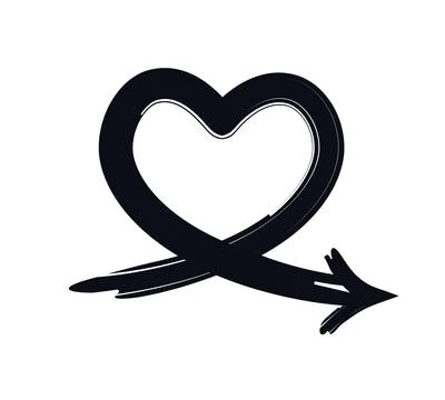 Arrow curves into heart shape bold thick stroke graphic element Stock Illustration
